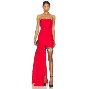 David Koma Asymmetric Off Shoulder Ruched Dress Red